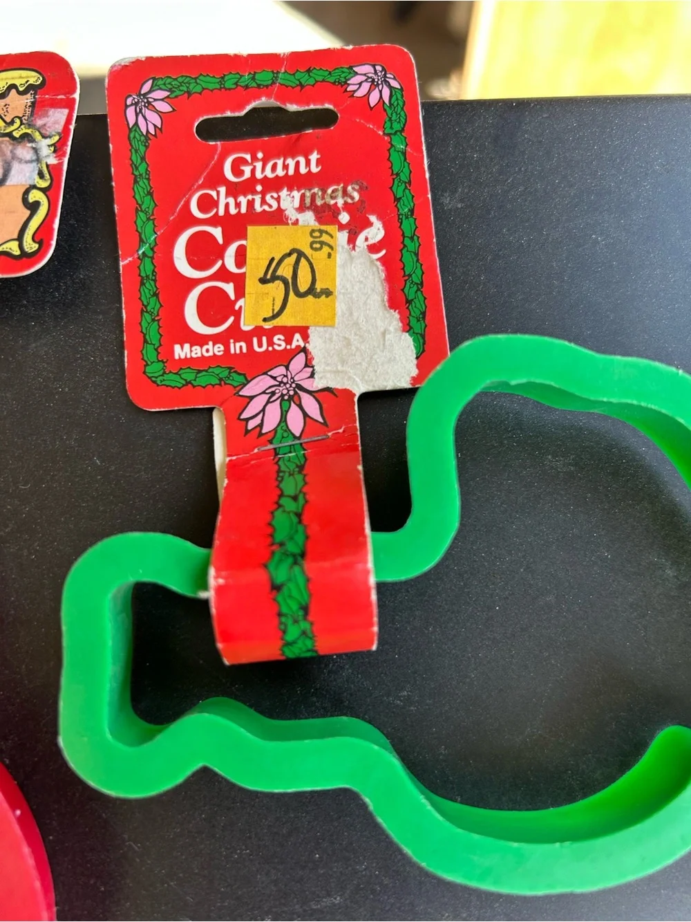 Vintage set of 6 NOS Holiday Candy Cane & Santa Cookie Cutters - Red & Green